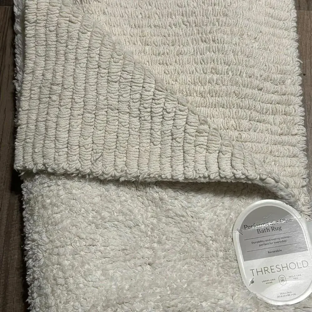 Performance Bath Rug Cream Threshold 20”X34”, 100% Cotton reversible